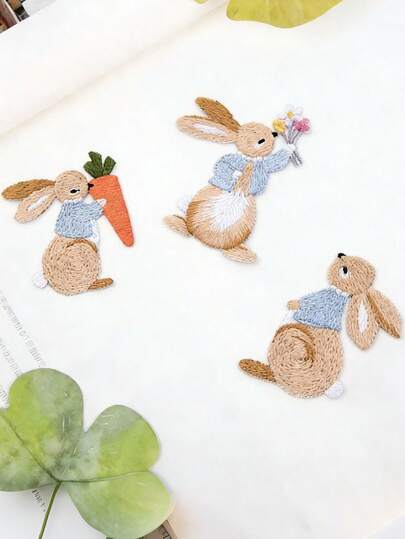 Easter Bunny Pattern Applique, Iron-On Or Sew-On, Easter Themed Embroidered Patch, DIY Bunny Applique, Bunny Decorative Fabric Pieces, Suitable For Jackets, Jeans, Bags, Shoes, T-Shirts, Hats