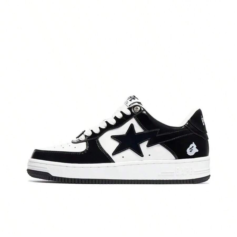 A BATHING APE Bape Lace-Up Metal Eyelet Casual Sneakers, Suitable For Home Wear, All Seasons - Black and White - View 1