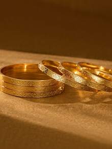 1/3/6 件装手工四角星手链，24K 镀金，直径可选 60mm/65mm/70mm，适合女士日常佩戴，无包装 - 金色 - 查看 4