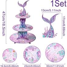 Mermaid Cupcake Stand, Birthday Party Decorations Supplies Favor Under The Sea Theme Cupcake Tower Holder For Girls Kids - Mermaid - View 2