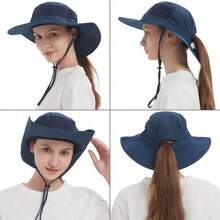 de Sol refrescante para Hombres y Mujeres, Sombrero Plegable de ala Ancha con Sombrero de Boonie Ajustable Ponytai para Pesca, Senderismo - 01Azulmarino - Ver 7
