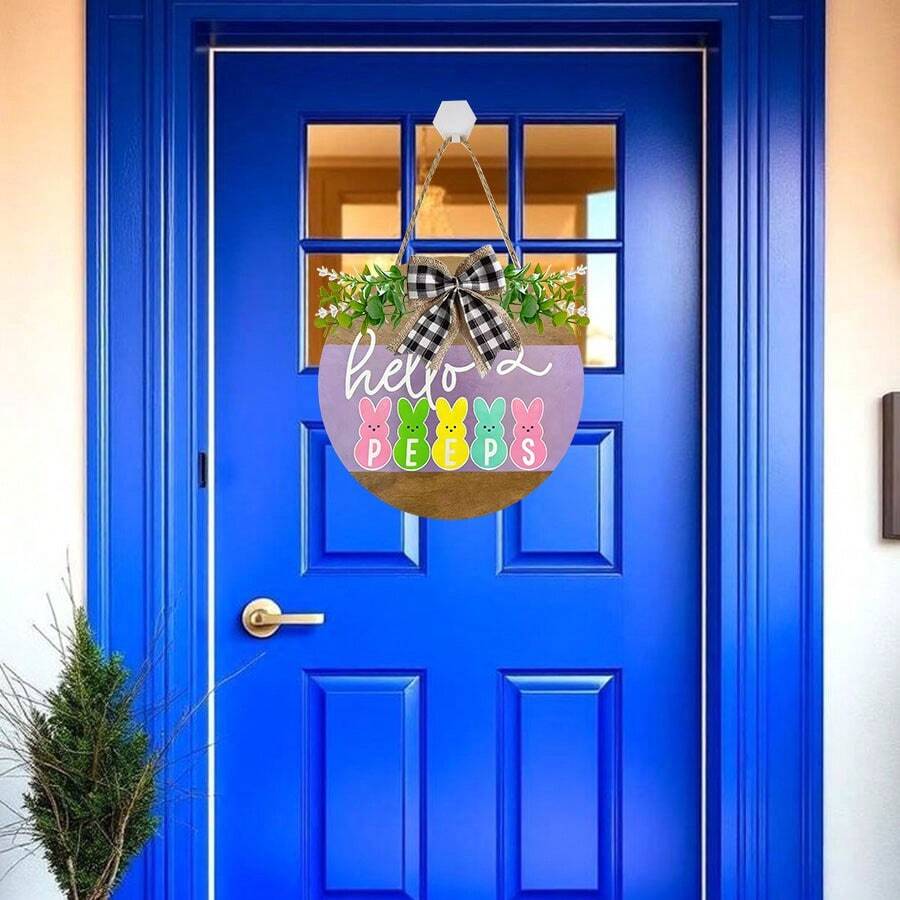 1pc Easter Wreath Door Decor, Happy Easter Welcome Wreath Decoration For Front Door, No Electricity Needed - Multicolor - View 1