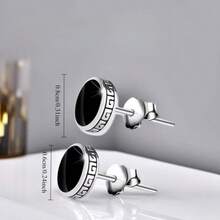 1对男女通用时尚耳环，925纯银黑色陶瓷嘻哈风格耳环，休闲派对朋克风饰品 - 黑色 - 查看 8