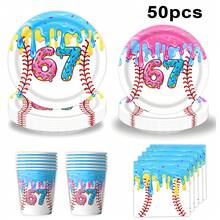 50 Peças Placas, Copos e Guardanapos Temáticos de Beisebol, Sorvete e Rosquinhas, Suprimentos para Festa, Decorações de Festa de Aniversário Temática de Beisebol, Pratos de Sobremesa Descartáveis de 7 Polegadas, Conjunto de Talheres de Papel, Presentes para Festas, Festas de Aniversário, Festas Esportivas, Eventos de Primavera, Suprimentos para Festas de Feriados - Multicolorido - Visão 9