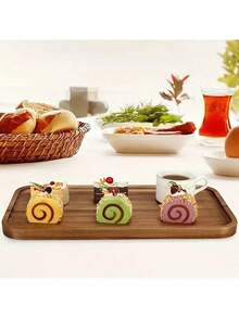 1个相思木耐热防滑木纹托盘，早餐托盘、咖啡托盘、茶托盘，长方形托盘带嵌入式把手，方便携带，厨房收纳托盘，适用于盛放食物、零食、饮料、寿司、牛排、披萨、甜点、蛋糕和面包。 - 彩色 - 查看 11