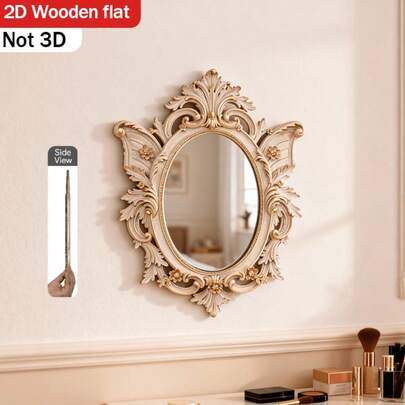 1pc Baroque Style Platinum Engraved High Definition Wall Mounted Makeup Mirror - Luxury Vintage Art Wall Mirror, Suitable For Living Room, Bedroom, Foyer Wall Decor, Home Decor/Creative Gift, 2D Flat