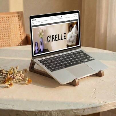 Cirelle Portable Foldable Wooden Laptop Stand - Ergonomic Angle Adjustment (12°) With Heat Dissipation Ventilation, Triangular Wooden Tray Suitable For Tablets And Mini Laptops, Compact Design, Natural Finish