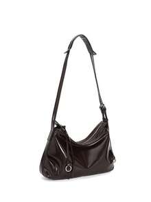 Women's PU Leather Crescent Hobo Bag, Large Capacity Shoulder Bag, Soft Tote Bag, Spacious Travel Designer Shoulder Bag With Adjustable Strap - Coffee - View 2