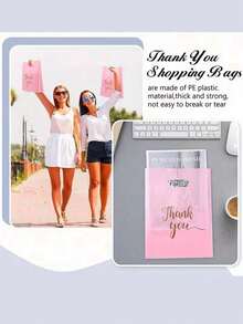 20个/包 “谢谢” 印花扁平手提塑料手提袋，简约优雅，适用于服装、化妆品、珠宝、购物、礼品包装、收纳等，多用途可重复使用，有黑色、粉色、双色可选。
