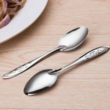 10pcs Stainless Steel Serving Spoons Cutlery Set, Coffee Spoon, Dessert Spoon, Salad Spoon,Suitable For Household, Hotel, Wedding And Party,Kitchen Essentials Home Dishes Set - 銀色 - 查看 2