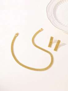 3 件套简约镂空宽项链、耳环、锁骨链多功能女士首饰套装