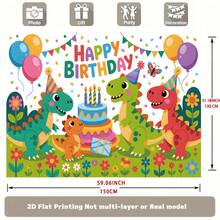 2D Flat, 1 Happy Dinosaur Birthday Banner, With Balloons And Colored Paper 2D Flat Party Decoration, Featuring "Happy Birthday" Text, Cute Dinosaurs And Number Balloons, Bright Colors, Durable Polyester Fabric, Suitable For Room Decoration, Suitable For Indoor Use All Year Round Easy To Hang (No Layering Design), It Is Perfect For Birthday Party Decoration, Photo Background, Wall Decoration, Party Supplies And Gifts, 2D Flat - 1PCS - View 5