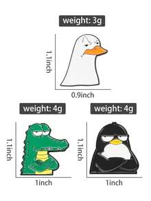 3pcs Proud And Coquettish Expression Animal Enamel Needle Cartoon Animal Abstract Style Brooch Lapel Badge Jewelry Gift For Friends - Multicolor - View 2