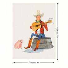 Framed 1pc Quirky Retro Cowboy & Pig Guitarist Canvas Wall Art - Rustic Whimsical Themed Print, Playful Stylish Home Decor, Ready-To-Hang For Bedroom & Living Room - Đóng khung - Xem 6