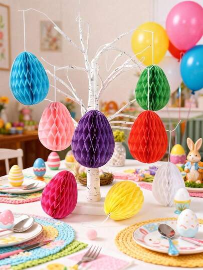 8pcs Easter Egg Honeycomb Decorations, Colorful Easter Egg Paper Pendant, Easter Party Decor, Happy Easter Party Background Decor, Easter Decorations, Room Decor, Home Decor, Easter Table Center Decor, Easter Hanging Decor, Easter Party Supplies, Easter Gift Party Favors