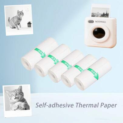 5 Rolls Mini Thermal Printer Sticker Paper, 57 X 25mm, Mini Pocket Printer Sticker Paper For Most Mini Portable Camera,Instant Camera Refill Mini Printer Paper For Photos,Sticky Notes,Printing Label
