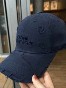 1顶字母刺绣做旧棒球帽，女款，超大宽檐软顶遮阳帽 - q - 查看 14