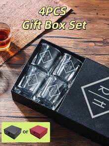 4只装60毫升/2盎司个性化威士忌酒杯套装，带礼盒，永久激光雕刻，永不褪色，可定制姓名，方形杯口，适合作为圣诞礼物、结婚礼物、伴郎礼物、伴娘礼物。