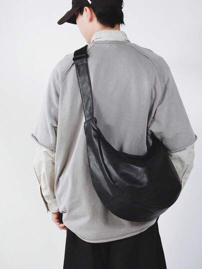 1pc Extra Large Black PU Material Men's Tote Bag, Shoulder Bag, Messenger Bag, Handbag, Adjustable Strap, High Capacity Storage, Suitable For Shopping, Commuting, School, Gift For Boyfriend/Student