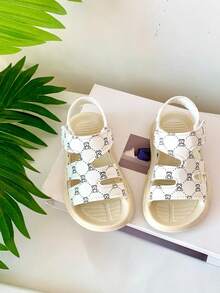 2-8 Years Old Unisex Black Sports Sandals For Summer, Slip-Resistant Flat White Sports Sandals For Outdoor Activities, Soft & Comfortable Khaki Beach Sandals For Travel & Vacation, Easy On/Off Hook And Loop Toddler Sandals, Cute Bear Casual Fashion Children Sandals - White - View 9