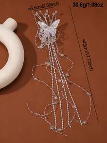 1个/2个装 女士时尚优雅透明白色蝴蝶流苏水晶珍珠发夹，适合日常佩戴、婚礼、派对，可搭配马尾辫 - 彩色 - 查看 9