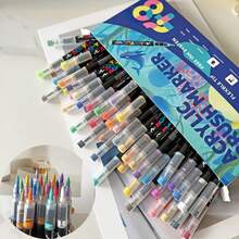 12/24/36/48色液体软头丙烯马克笔，适用于木材、画布、石头、岩石绘画、陶瓷表面，可用于制作圣诞贺卡，是返校必备品。 - 彩色 - 查看 14