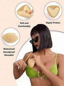 1 Cặp miếng đệm ngực hai mặt tự dính, miếng lót ngực tái sử dụng, miếng đệm ngực dày dặn, chống thấm nước, vô hình dành cho áo ngực bơi và áo ngực thể thao. - Nhiều màu - Xem 6