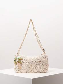 Bohemian Style One Shoulder Bag, Accessories, Metal Chain, Summer Beach Bag, Travel Essential, Cruise Essential, Women's Holiday Outfit, Elegant Women's Wallet, Women's Gift, Valentine's Day (Random Pattern) - Apricot - View 1