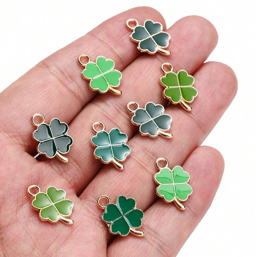 20pcs/Set Cute Green Four Leaf Clover Charms For DIY Bracelet Earrings Making Lucky Clovers Pendant Ornaments For St. Patrick's Day DIY Jewelry Making - Four-leaf Clover - View 1