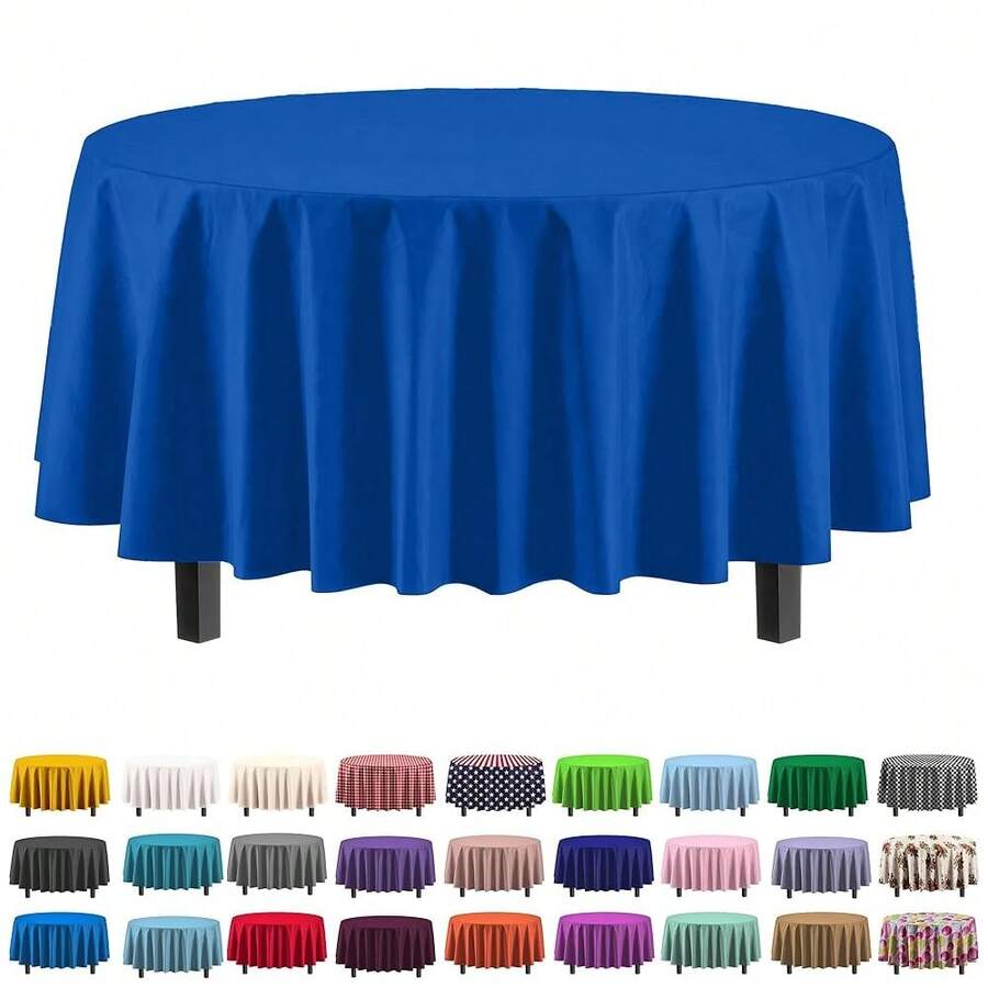 12-Pack Premium Plastic 84-Inch Round Tablecloth - Dark Blue - 深藍色 - 查看 1