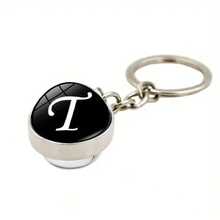 1pc 26 English Alphabet Time Gem Double-Sided Glass Ball Keychain Metal Key Chain Accessory Small Gift - Silver - View 23