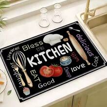 1 Peça Tapete de Secagem com Padrão de Cozinha, Adequado para Cafeteira, Pia, Tigelas e Utensílios, Tapete de Cozinha Multiuso, Essencial para Decoração de Casa e Cozinha, Parte do seu Estilo e Decoração Aconchegante de Outono/Inverno - Multicolorido 2 - Visão 2