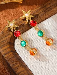 1 đôi bông tai hình ngôi sao năm cánh phong cách retro Y2K - đính ngọc trai và đá quý nhiều màu | Phụ kiện không thể thiếu cho các bữa tiệc huyền bí - Nhiều màu - Xem 3