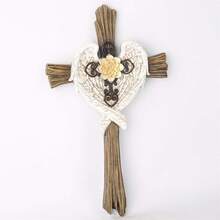 Letrero de puerta de Pascua, adorno de cruz de ala de ángel colgante de madera para puerta de entrada y pared. - Blanco - Ver 4