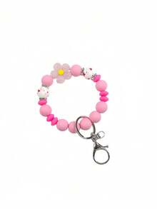 1pc Colorful Flower Beaded Bracelet Keychain, Candy Color Wristlet Keyring For Women, Car Key Chain, Gift For Friends, Family, Mother's Day