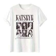 100% Cotton T-Shirt With Printed Design, Music Group Global KATSEYE Mosaic, Members, Graphic Shirt, Casual Style, Skater/Streetwear - 白色的 - 查看 6