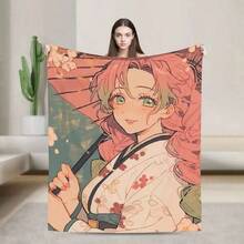 Mitsuri Kimetsu No Yaiba Anime Flannel Throw Blankets Blanket For Home Travel Warm Bedding Throws.Jpg - Multicolor - View 7