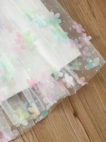 Tween Girl Colorful Floral Sleeveless Halter Loose Mesh Dress - Multicolor - View 4