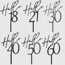 6个/3个/1个 18岁/30岁/40岁/50岁/60岁生日蛋糕装饰插牌，亚克力黑色生日快乐蛋糕装饰，礼品