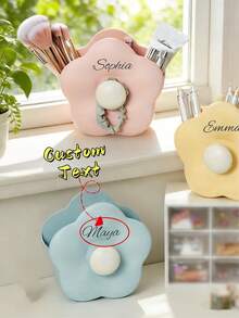[Customizable] Floral Shaped Storage Box, Desktop Organizer, Available In Yellow/Blue/Green, Suitable For Storing Makeup Brushes, Stationery, Or Small Accessories, Keeps Desk Tidy And Personalized - Multicolor - View 7