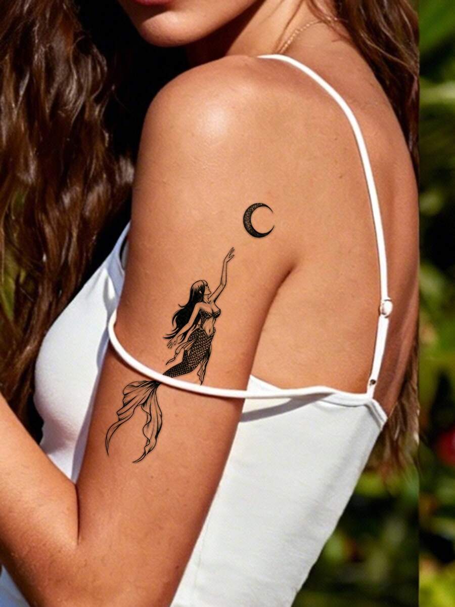 STARTTOOS Mermaid Pattern Temporary Fake Tattoo Sticker Suitable For Wrist, Ankle, Shoulder, Neck, Collarbone DIY Carnival, Valentine's Day, Party Holiday Gift Waterproof Realistic Body Tattoo Sticker 1 Pack