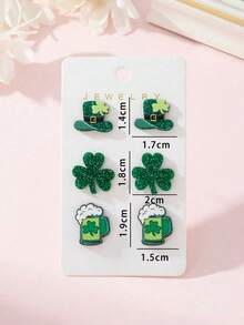 3 Pairs/Set Creative Fun St. Patrick's Day Green Hat Lucky Grass Wine Glass Earrings Can Be Used As Gifts - Multicolor - View 4