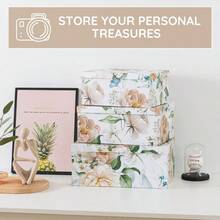 Decorative Cardboard Storage Boxes With Lids For Home Decor And Organization, Set Of 3 Large Keepsake Boxes For Memories Amp Gifts, Nesting Floral Photo Storage Containers, Floral Revival - FloralRevival - View 2