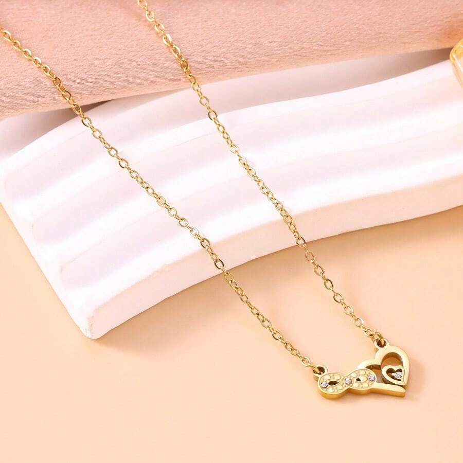 Collar con colgante de zirconia con diseño hueco de símbolo del infinito y corazón, collar de lujo con rhinestones, regalo para novia y mejor amiga