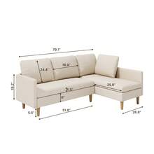 4-Seat Sectional Couch, Convertible Sofa Bed, 79.1'' L-Shape Sofa Bed, With Comfortable Fabric, Deeper Seat, Comfy Seat Cushion, For Living Room, Apartments, Office, Beige - 米色 - 查看 2