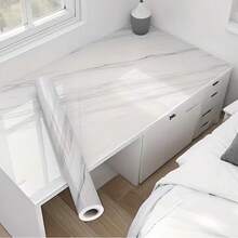 1 Roll Self-Adhesive Ceramic Tile, Cabinet, Countertop Renovation Wallpaper, Waterproof Oil-Proof Kitchen Backsplash Sticker, Marble Pattern Wallpaper Suitable For Bathroom Sink, Marble Wall Sticker - White - View 2