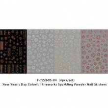 4 Pieces Of New Year Fireworks Glitter Nail Art Stickers - DIY Art Design Of Dazzling Fireworks And Snowflakes For Valentine's Day And New Year's Day, Suitable For Women's Daily Life, Weddings, And Holidays. Disposable Self-Adhesive Back Adhesive Nail Art Stickers With A Simple And Luxurious Theme Style, Easy To Stick Nail Decoration Stickers