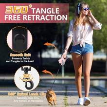 5米/16英尺可伸缩狗绳，带LED灯，适用于体重不超过77磅的狗狗，360°防缠绕尼龙带，防滑手柄 - 彩色 - 查看 7