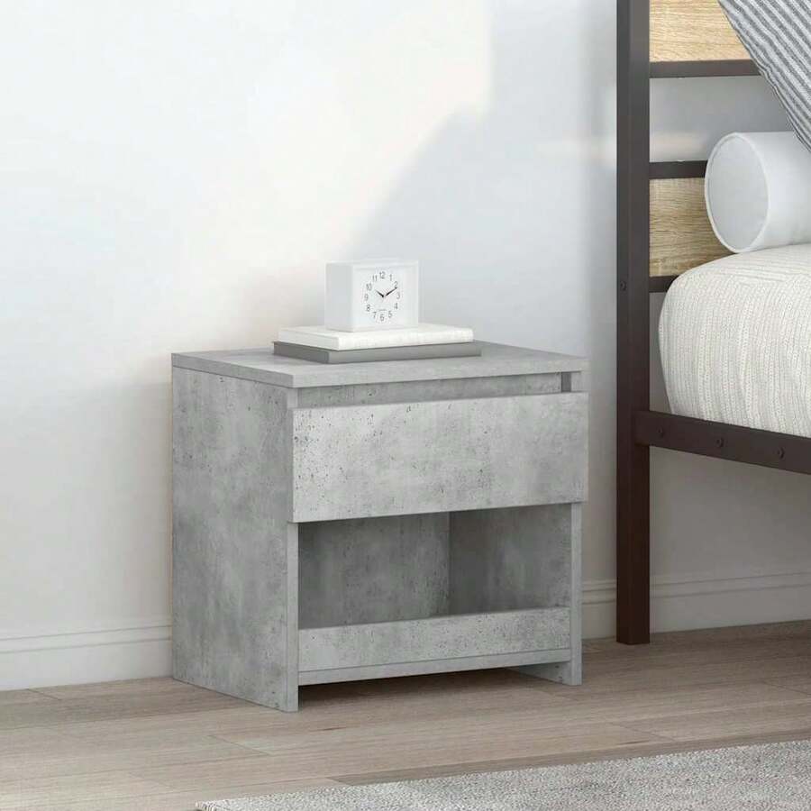 vidaXL Table de chevet Gris béton 40x30x39 cm Aggloméré - Schwarz - Übersicht 1
