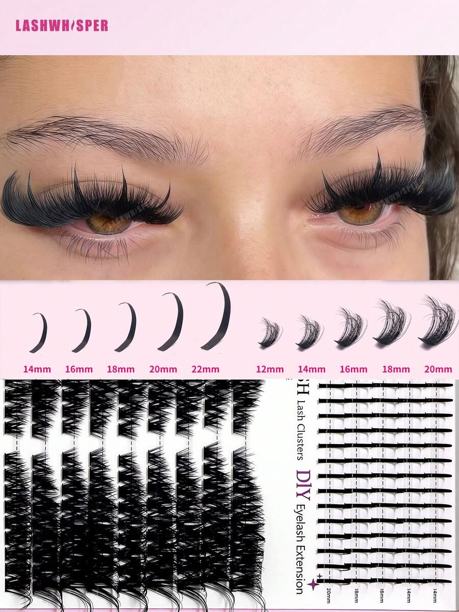 262pcs False Eyelashes Set, 80D Lash Clusters And Pointed False Eyelashes - DIY Fairy Cartoon Style Thick & Long Fake Lashes At Home - Pink - View 1